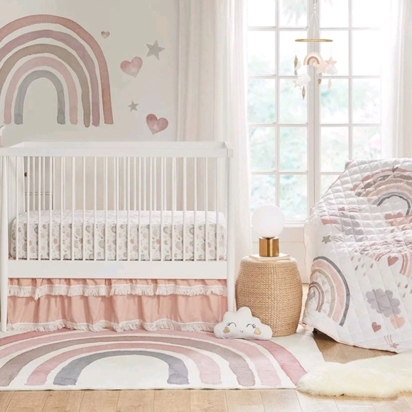 Levtex Pink and Gray Over The Rainbow Baby Crib Set NEW - Picture 2 of 6